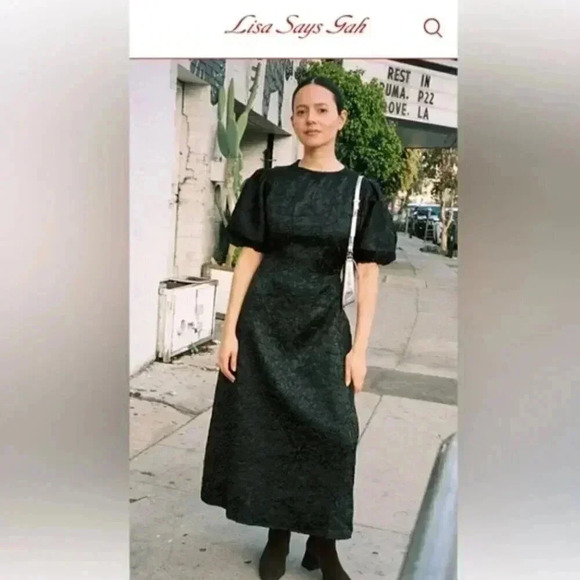 NWT Lisa Says Gah Gwen Black Crinkle Puff Sleeve Open Back Midi Dress Size 3X - Picture 4 of 14